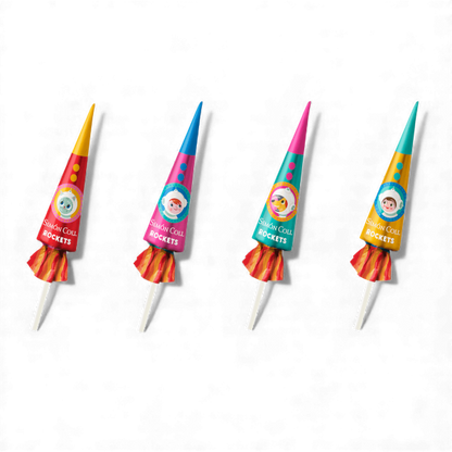Fusée en chocolat au lait 10 g avec design astronaute coloré