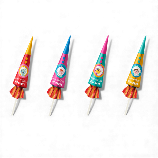 Fusée en chocolat au lait 10 g avec design astronaute coloré