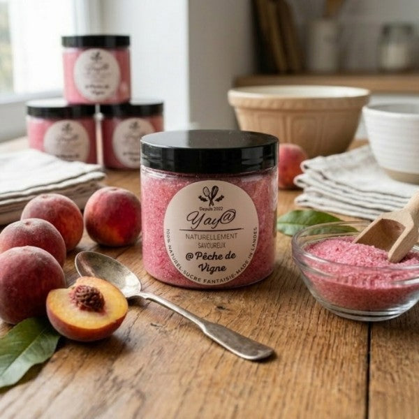 Sucre aromatisé pêche de vigne - Pot de 200g