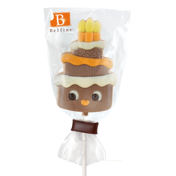 Sucette Lollipops Célébrations Party en chocolat au lait emballée individuellement, gourmandise belge premium prête à offrir.