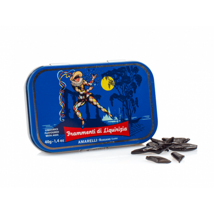 Boîte métallique de réglisses dures Rombetti – confiserie italienne à l’arôme naturel d’anis.