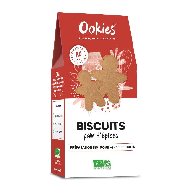 Sachet de préparation pour biscuits pain d’épices 100% bio, sans conservateur, additif ni colorant, pour réaliser 15 biscuits moelleux et parfumés.