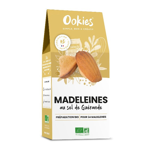 Sachet de préparation pour madeleines au sel de Guérande 100% bio, sans conservateur ni additif, pour réaliser 24 madeleines moelleuses.