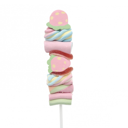 Brochette de guimauve “Fraise” – friandise moelleuse à la saveur fruitée et sucrée de fraise.