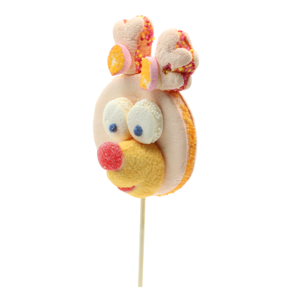 Brochette “Renne” 55g composée de guimauves et de confiseries gélifiées, gourmandise festive et colorée pour les fêtes de Noël.