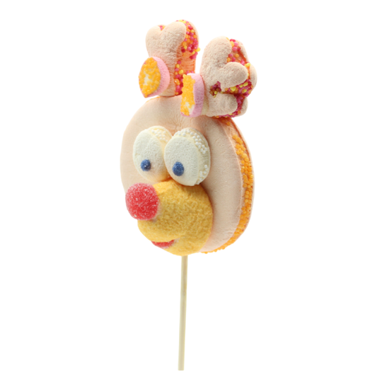 Brochette “Renne” 55g composée de guimauves et de confiseries gélifiées, gourmandise festive et colorée pour les fêtes de Noël.