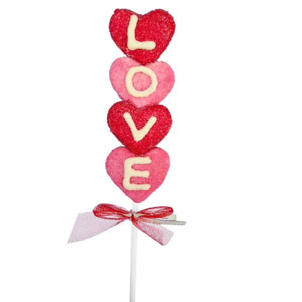 Brochette de guimauves “Love” – friandise colorée aux tons de l’amour, douce et fondante.