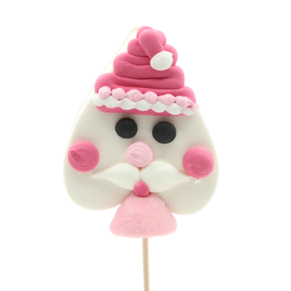 Brochette guimauve “Père Noël” 78g, confiserie fantaisie goût fraise et vanille décorée à la main avec glaçage royal.