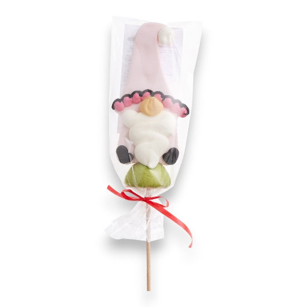Brochette guimauve “Gnome” 55g présentée en sachet, confiserie décorée à la main au glaçage royal, cadeau gourmand et festif.