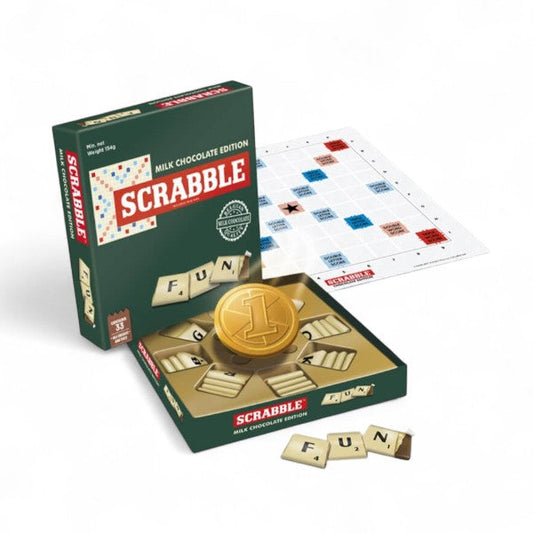 Coffret SCRABBLE VINTAGE édition chocolat, napolitains en chocolat au lait pour une expérience ludique et gourmande à partager.