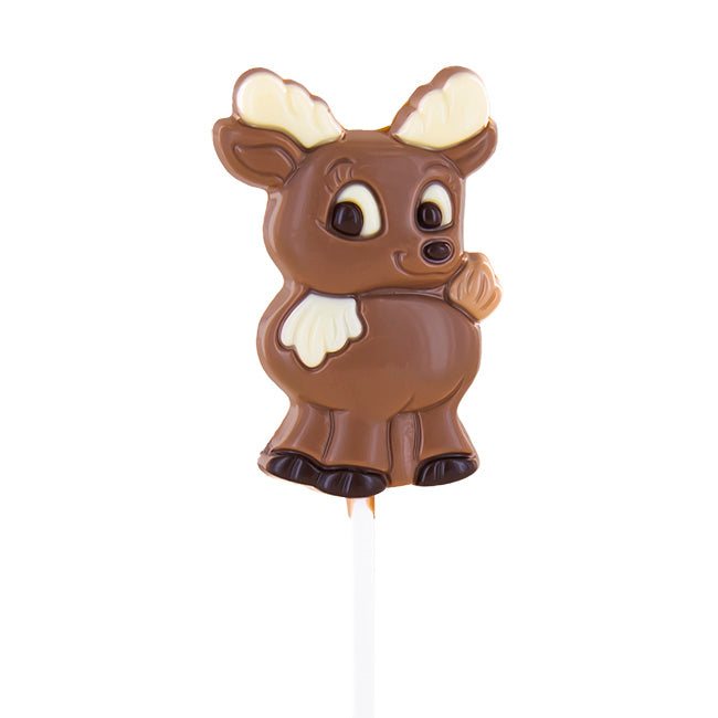Sucette Lollipops chocolat Élan 25g, personnage Rafl en chocolat au lait fondant, douceur gourmande et festive de Noël.