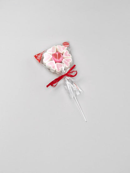 Brochette guimauve “Fleur cœur” composée de bonbons moelleux en forme de cœur, gourmandise sucrée et décorative.