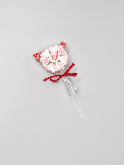 Brochette guimauve “Fleur cœur” rouge et blanche sur feuille azyme, douceur fondante et originale pour petits et grands.