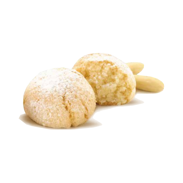 Amaretti moelleux Nature croqué, biscuit traditionnel aux amandes révélant sa texture tendre et fondante.