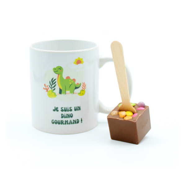 Mug dinosaure cuillère en chocolat au lait pastille couleur